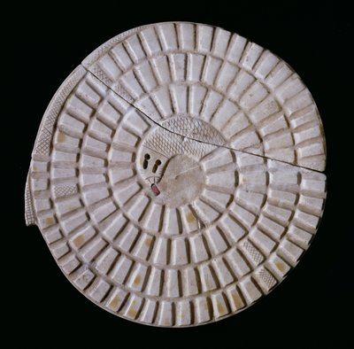 Egyptian snake shaped gaming board, used for the serpent game `Mehen